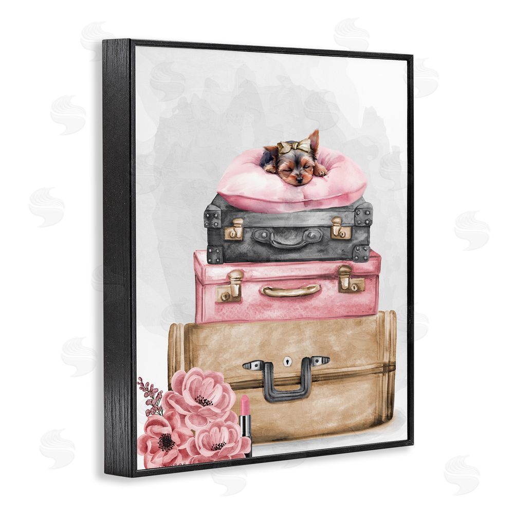 Kim Allen Sleepy Pup Travel Black Framed Giclee Wall Art Print