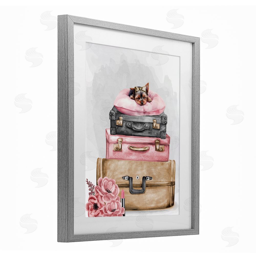 Kim Allen Sleepy Pup Travel Gray Framed Print Under Glass Wall Art