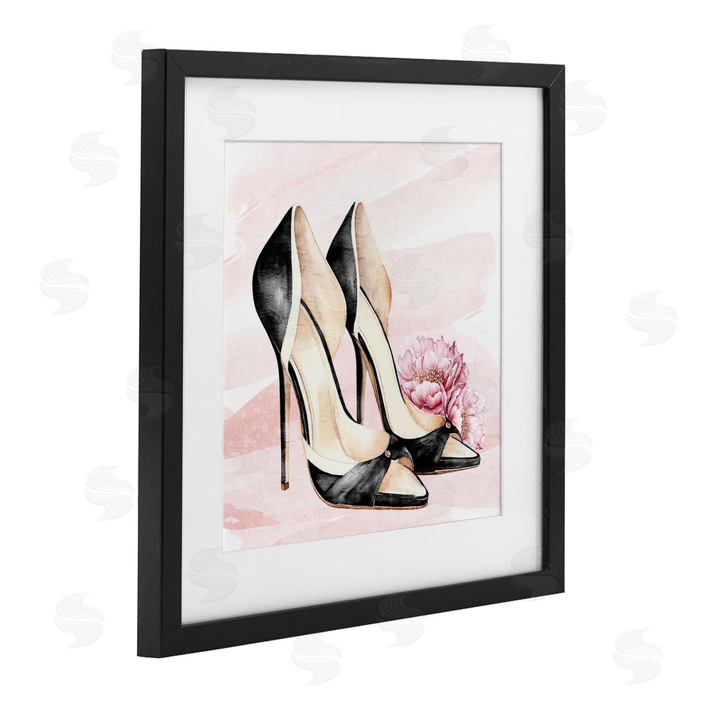 Kim Allen Blush Glam Time Shoes Black Framed Print Under Glass Wall Art