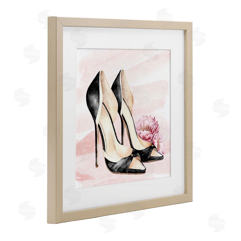 Kim Allen Blush Glam Time Shoes Brown Framed Print Under Glass Wall Art