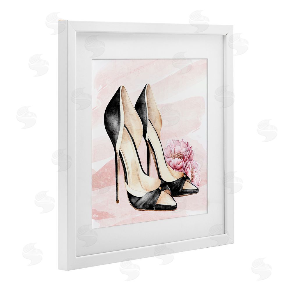 Kim Allen Blush Glam Time Shoes White Framed Print Under Glass Wall Art