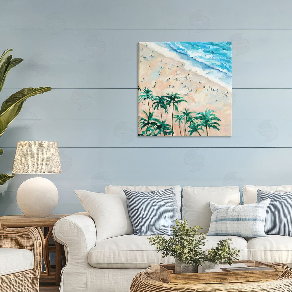 Meredith Howse Waikiki Beach Overview Stretched Canvas Wall Art in Room