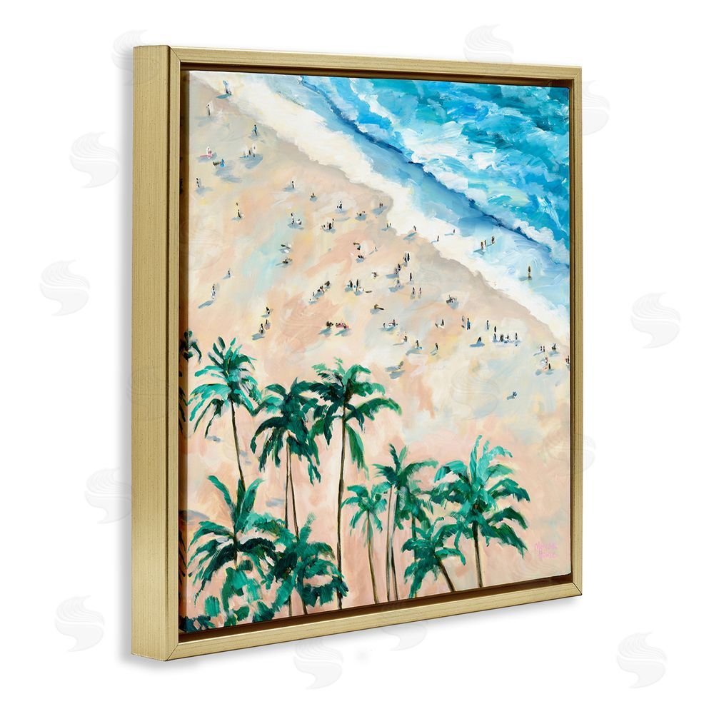 Meredith Howse Waikiki Beach Overview Gold Floating Frame Canvas Wall Art Print