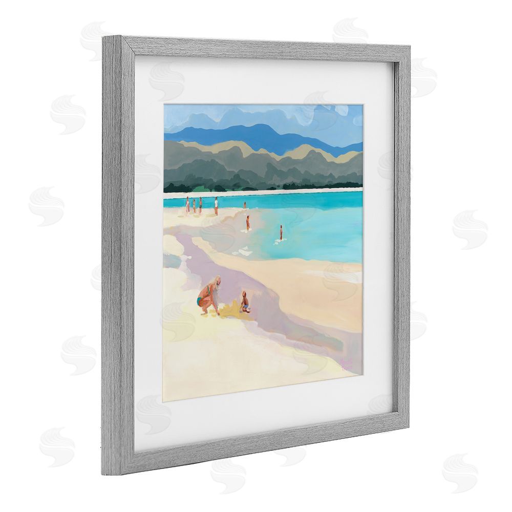 Meredith Howse Mother & Child Beach Scene Gray Framed Print Under Glass Wall Art