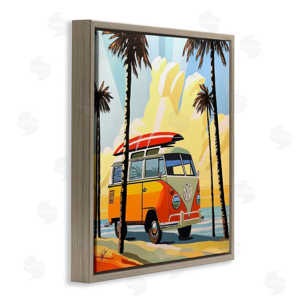 John Jaster Road Trip Beach Van Brown Floating Frame Canvas Wall Art Print