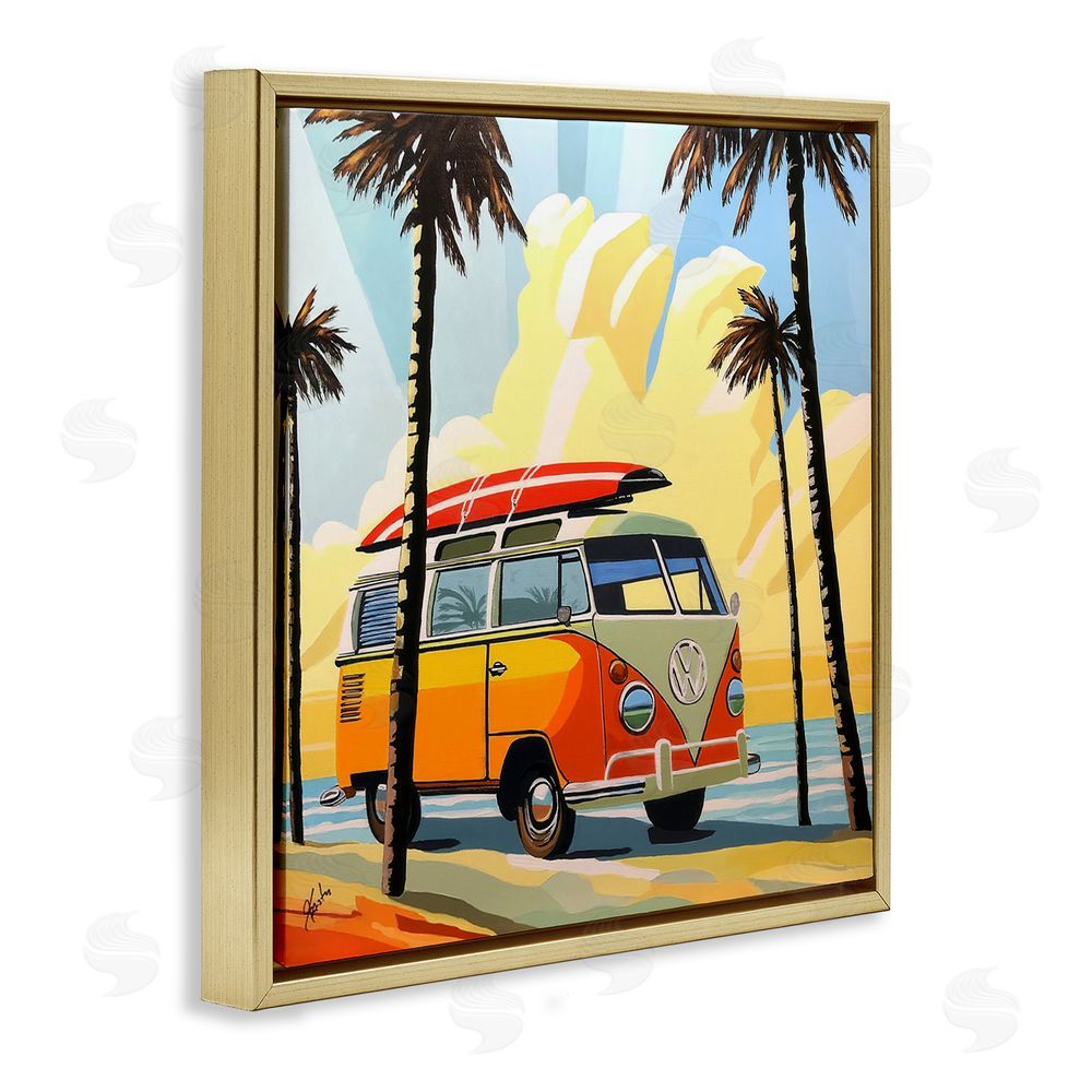 John Jaster Road Trip Beach Van Gold Floating Frame Canvas Wall Art Print