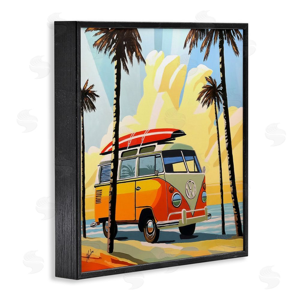 John Jaster Road Trip Beach Van Black Framed Giclee Wall Art Print