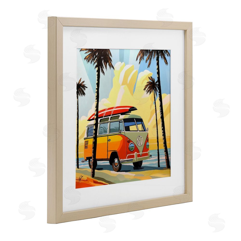 John Jaster Road Trip Beach Van Brown Framed Print Under Glass Wall Art