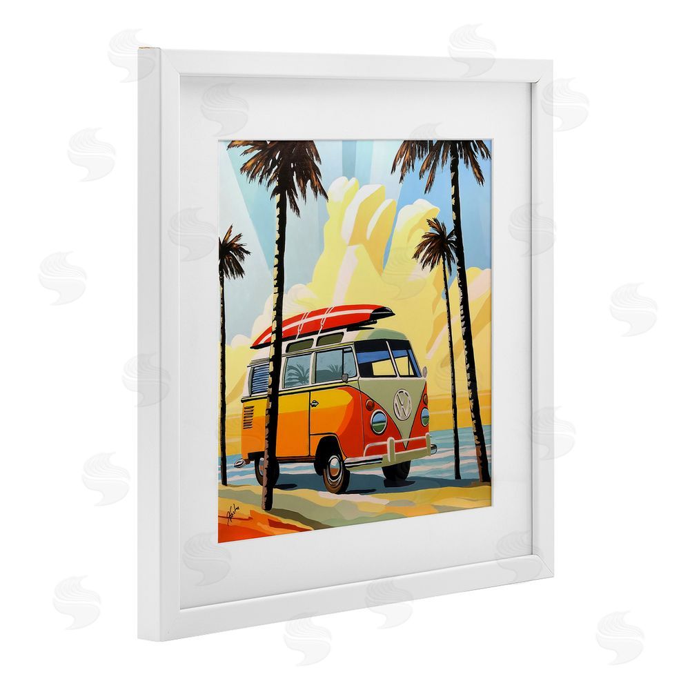 John Jaster Road Trip Beach Van White Framed Print Under Glass Wall Art