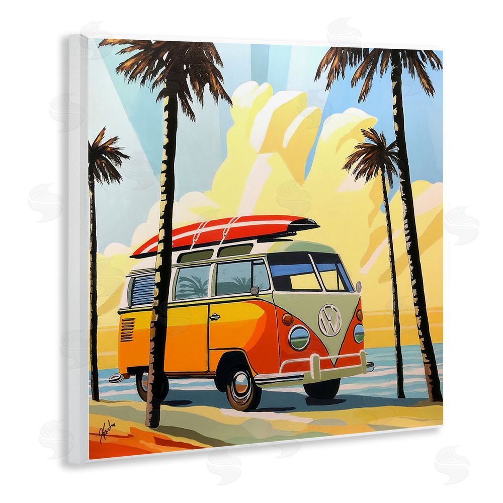 John Jaster Road Trip Beach Van Wooden Wall Plaque Art Print