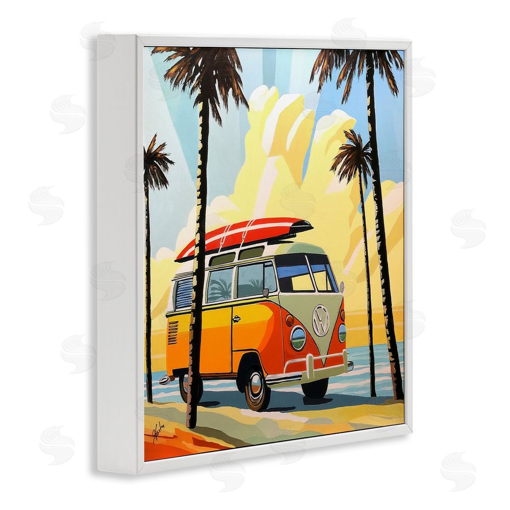 John Jaster Road Trip Beach Van White Framed Giclee Wall Art Print