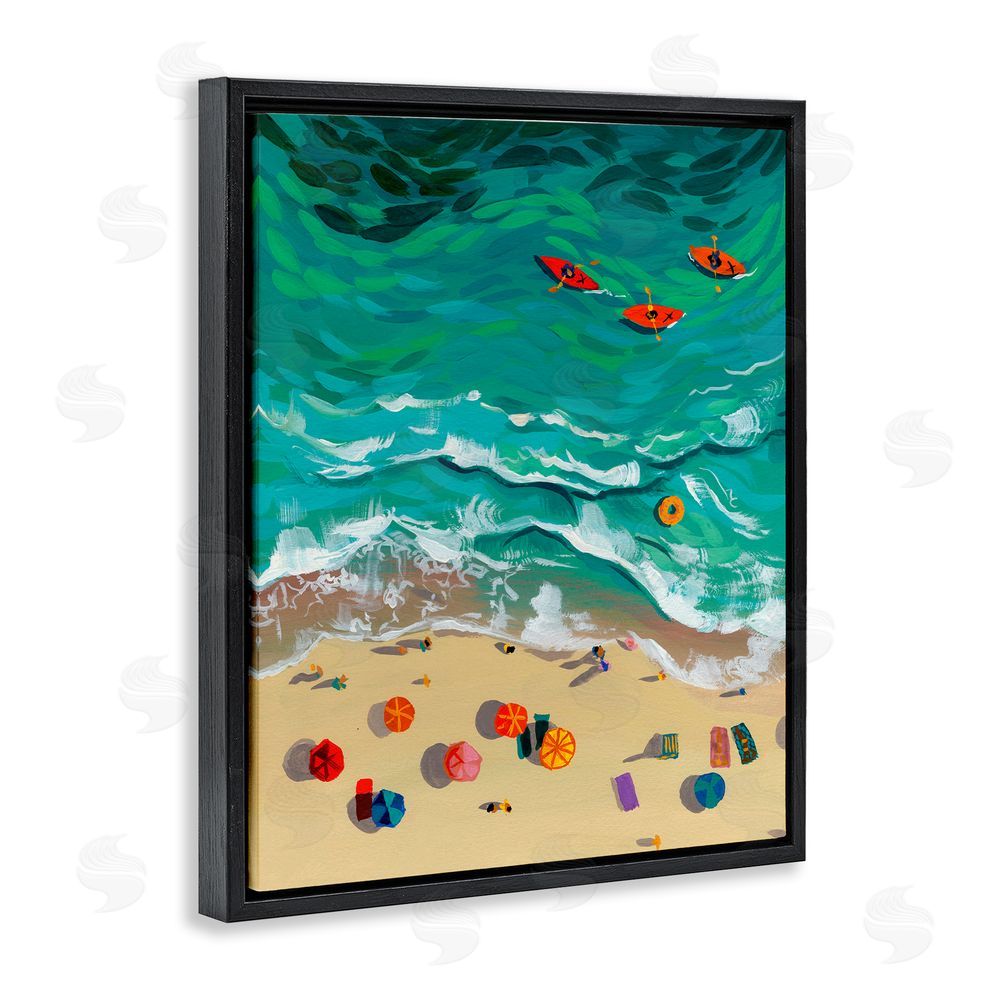 Brook Page Three Kayaks in Turquoise Waves Black Floating Frame Canvas Wall Art Print