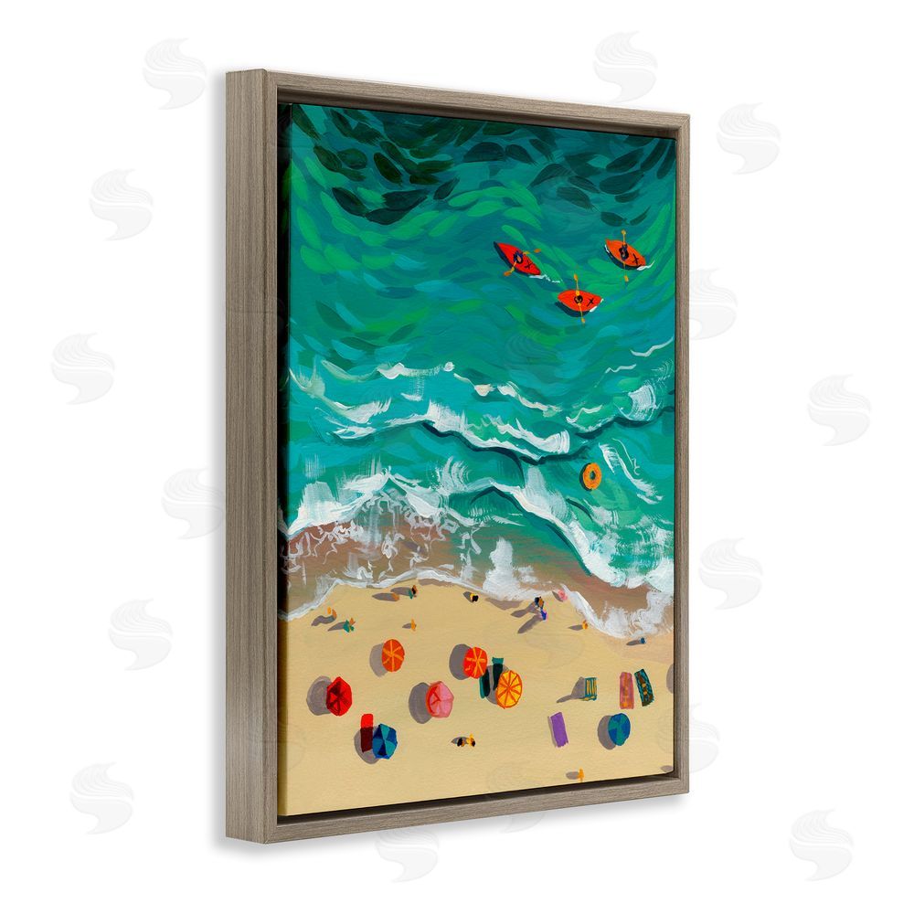 Brook Page Three Kayaks in Turquoise Waves Brown Floating Frame Canvas Wall Art Print