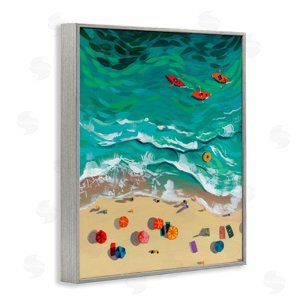 Brook Page Three Kayaks in Turquoise Waves Gray Framed Giclee Wall Art Print