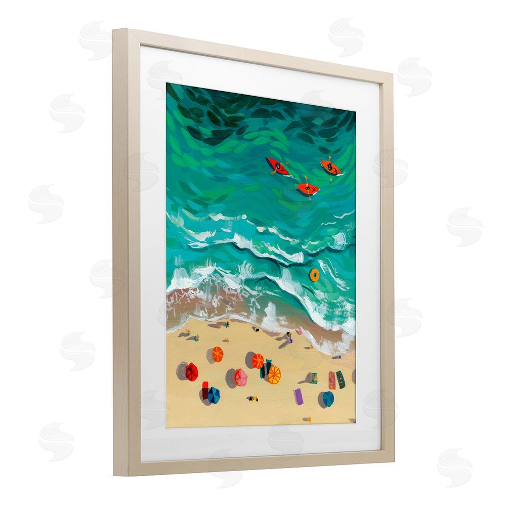 Brook Page Three Kayaks in Turquoise Waves Brown Framed Print Under Glass Wall Art