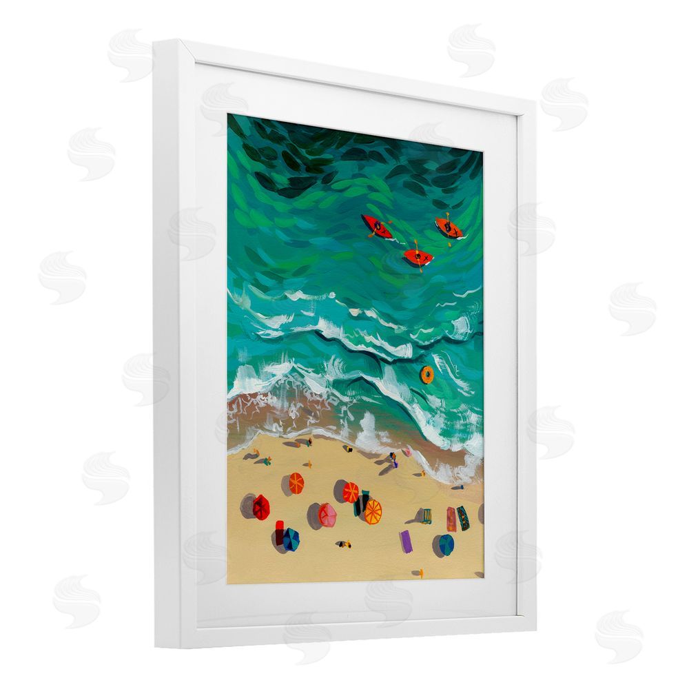 Brook Page Three Kayaks in Turquoise Waves White Framed Print Under Glass Wall Art