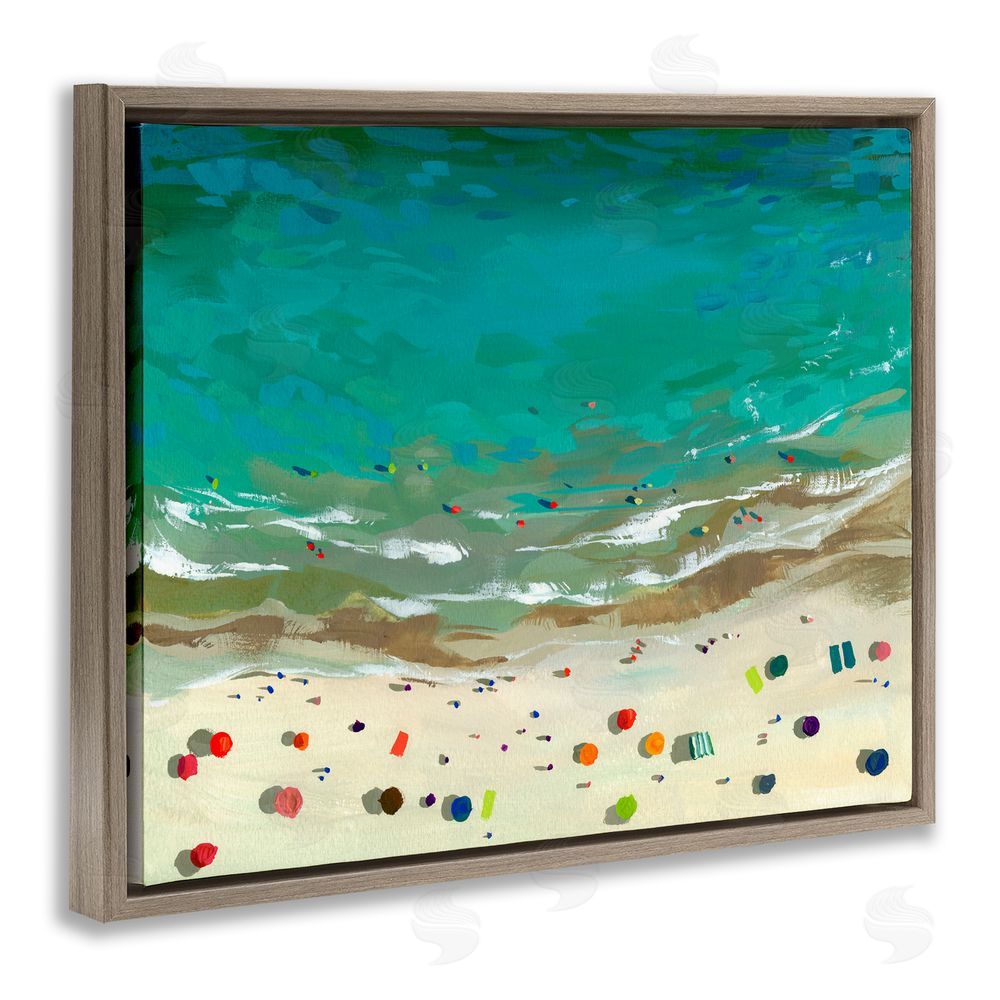 Brook Page Aerial Turquoise Shoreline Brown Floating Frame Canvas Wall Art Print