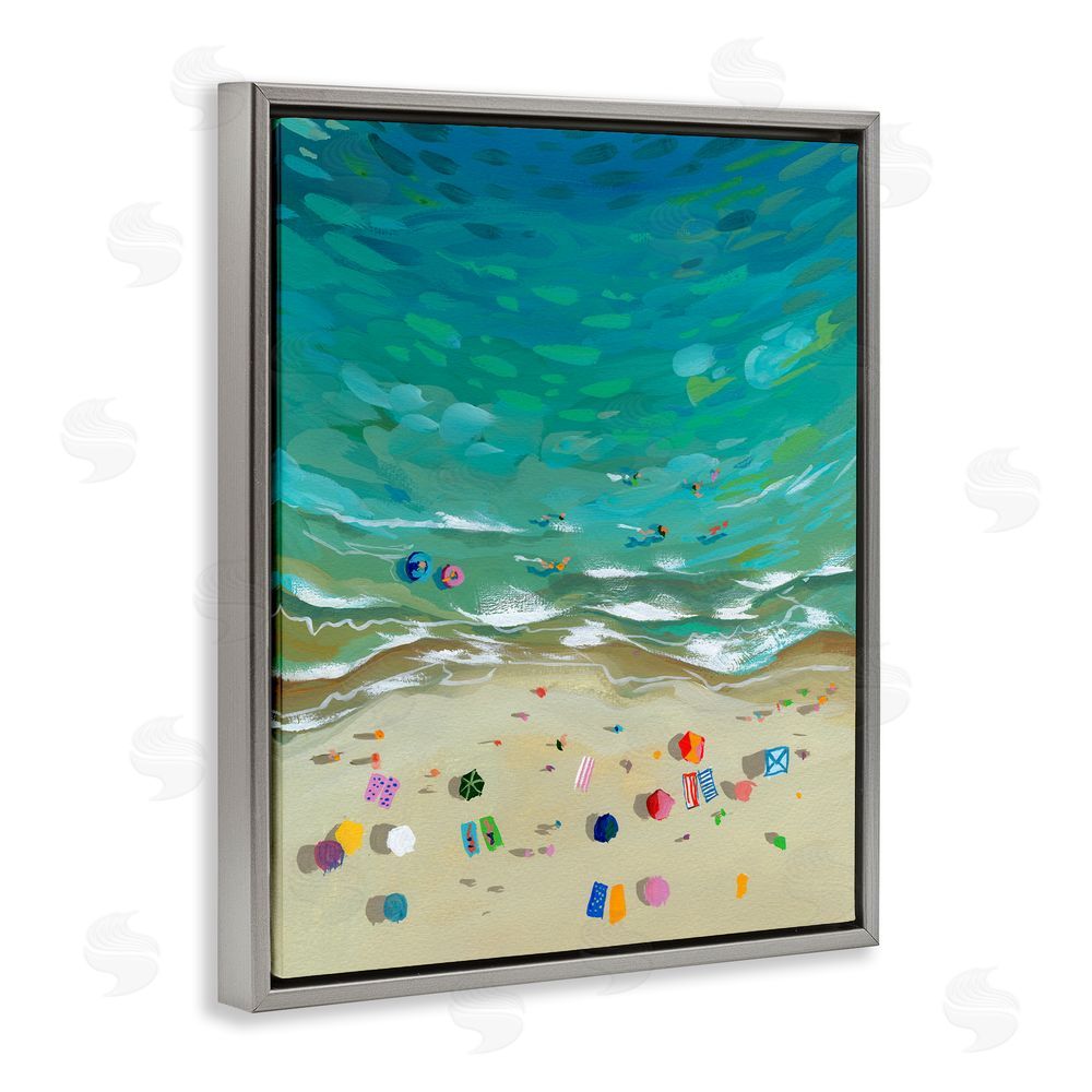 Brook Page Aerial Beachside with Umbrellas Gray Floating Frame Canvas Wall Art Print