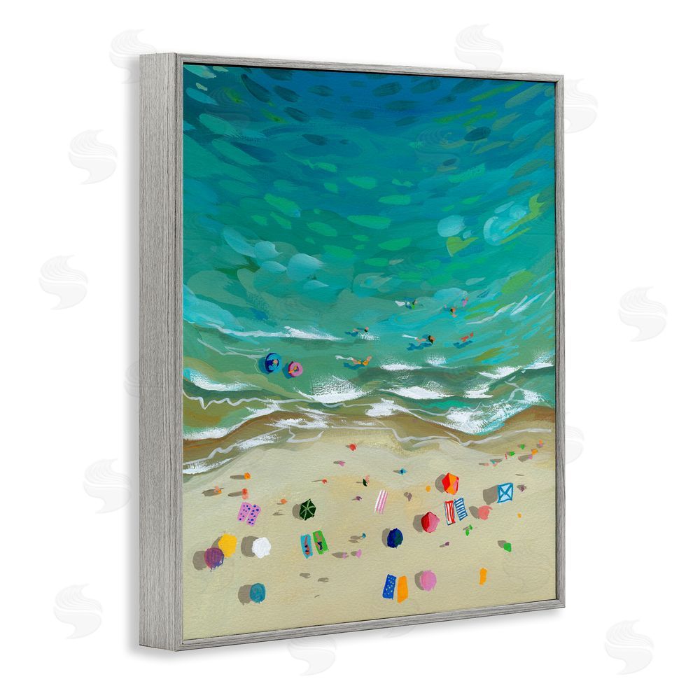 Brook Page Aerial Beachside with Umbrellas Gray Framed Giclee Wall Art Print
