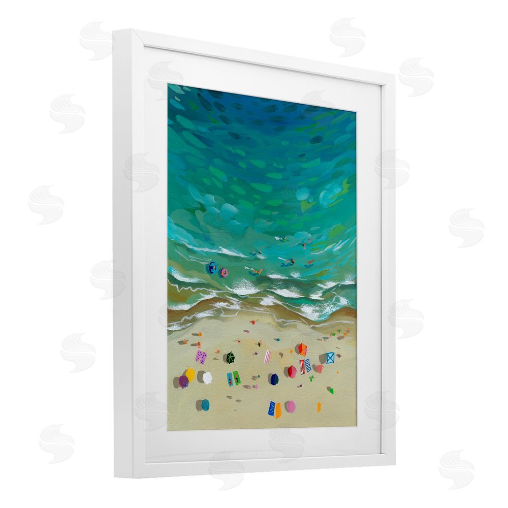 Brook Page Aerial Beachside with Umbrellas White Framed Print Under Glass Wall Art