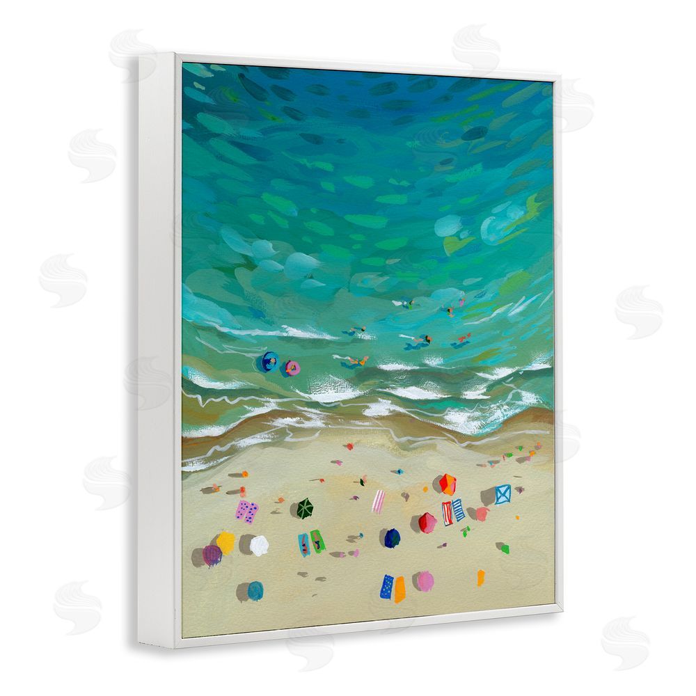 Brook Page Aerial Beachside with Umbrellas White Framed Giclee Wall Art Print