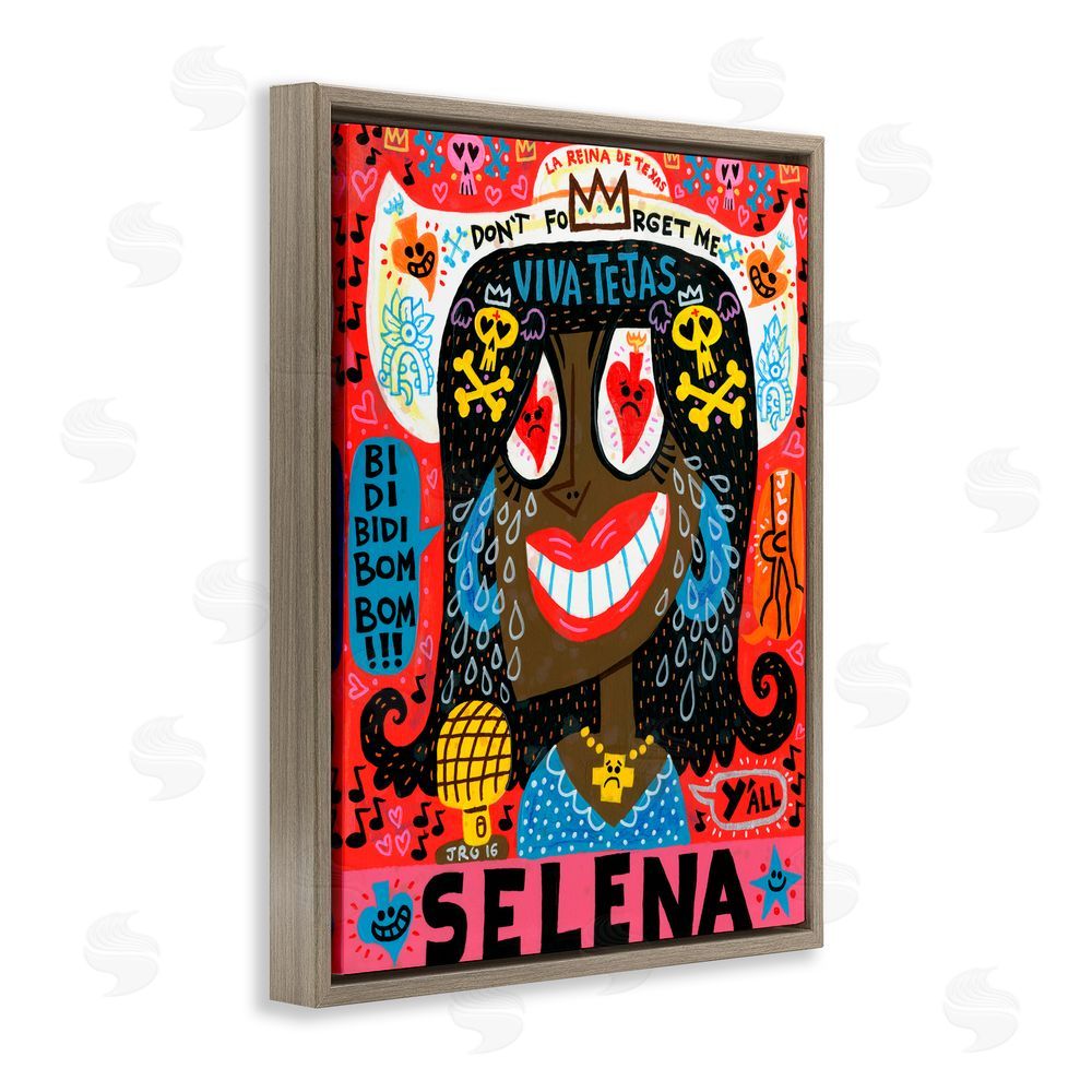 Jorge R. Gutierrez Selena Don't Forget Me Brown Floating Frame Canvas Wall Art Print