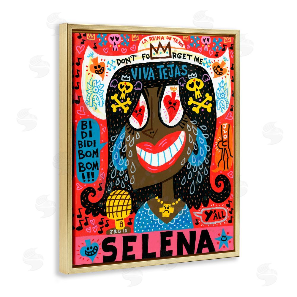 Jorge R. Gutierrez Selena Don't Forget Me Gold Floating Frame Canvas Wall Art Print