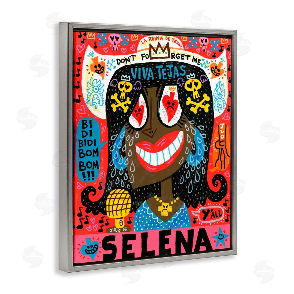 Jorge R. Gutierrez Selena Don't Forget Me Gray Floating Frame Canvas Wall Art Print
