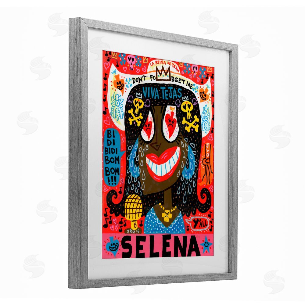 Jorge R. Gutierrez Selena Don't Forget Me Gray Framed Print Under Glass with White Mat Wall Art