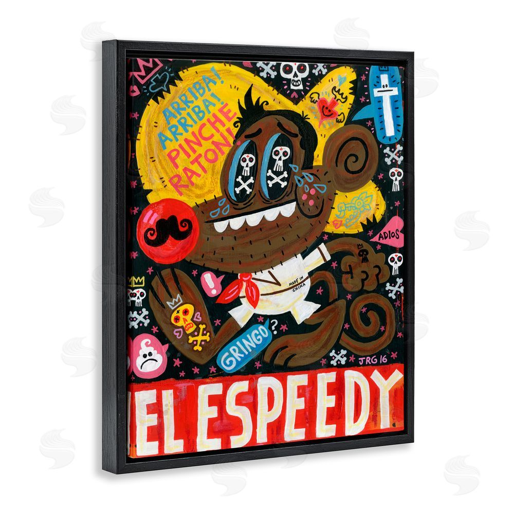 Jorge R. Gutierrez El Speedy Culture Collage Black Floating Frame Canvas Wall Art Print