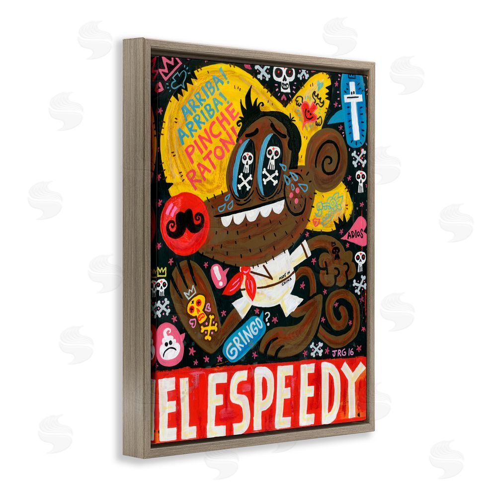 Jorge R. Gutierrez El Speedy Culture Collage Brown Floating Frame Canvas Wall Art Print