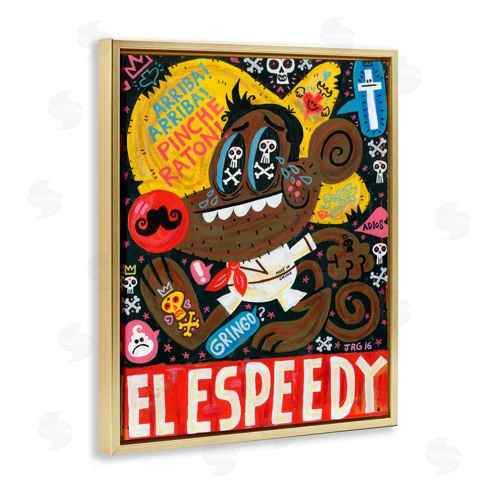 Jorge R. Gutierrez El Speedy Culture Collage Gold Floating Frame Canvas Wall Art Print