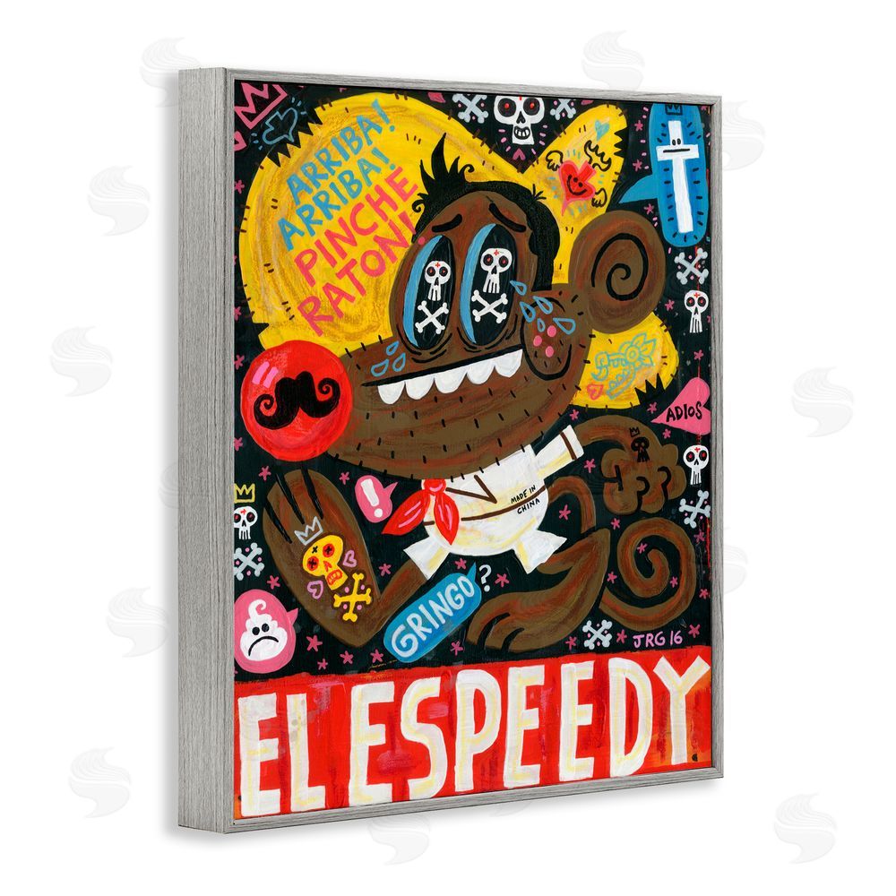 Jorge R. Gutierrez El Speedy Culture Collage Gray Framed Giclee Wall Art Print
