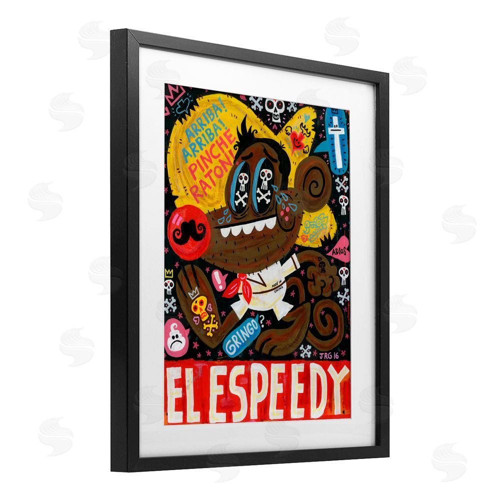 Jorge R. Gutierrez El Speedy Culture Collage Black Framed Print Under Glass with White Mat Wall Art