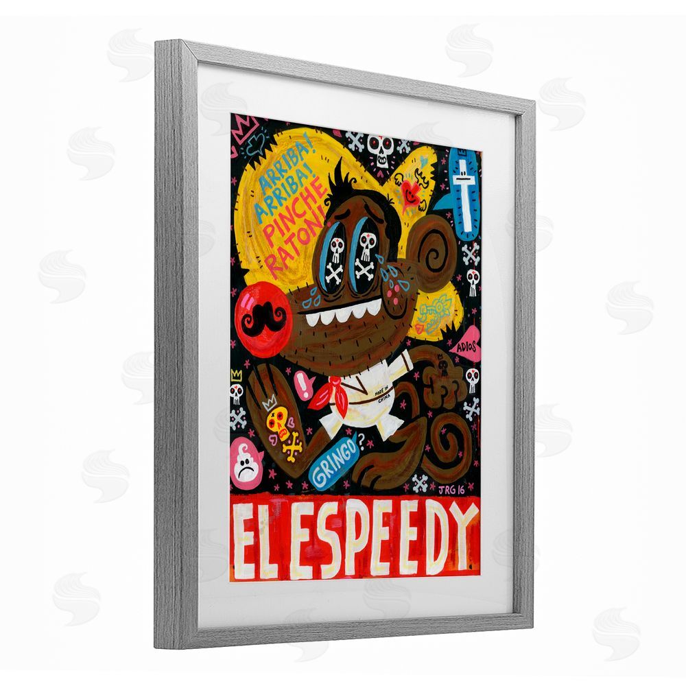 Jorge R. Gutierrez El Speedy Culture Collage Gray Framed Print Under Glass with White Mat Wall Art