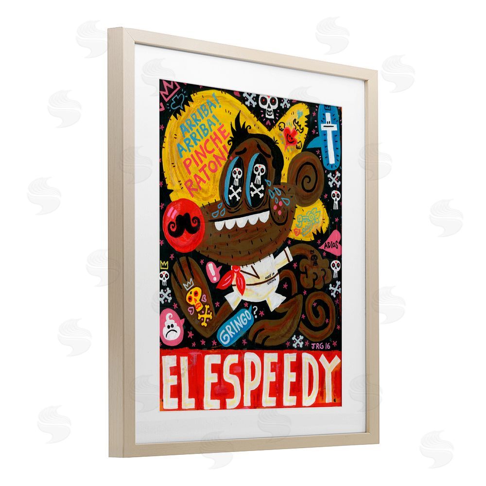 Jorge R. Gutierrez El Speedy Culture Collage Birch Framed Print Under Glass with White Mat Wall Art
