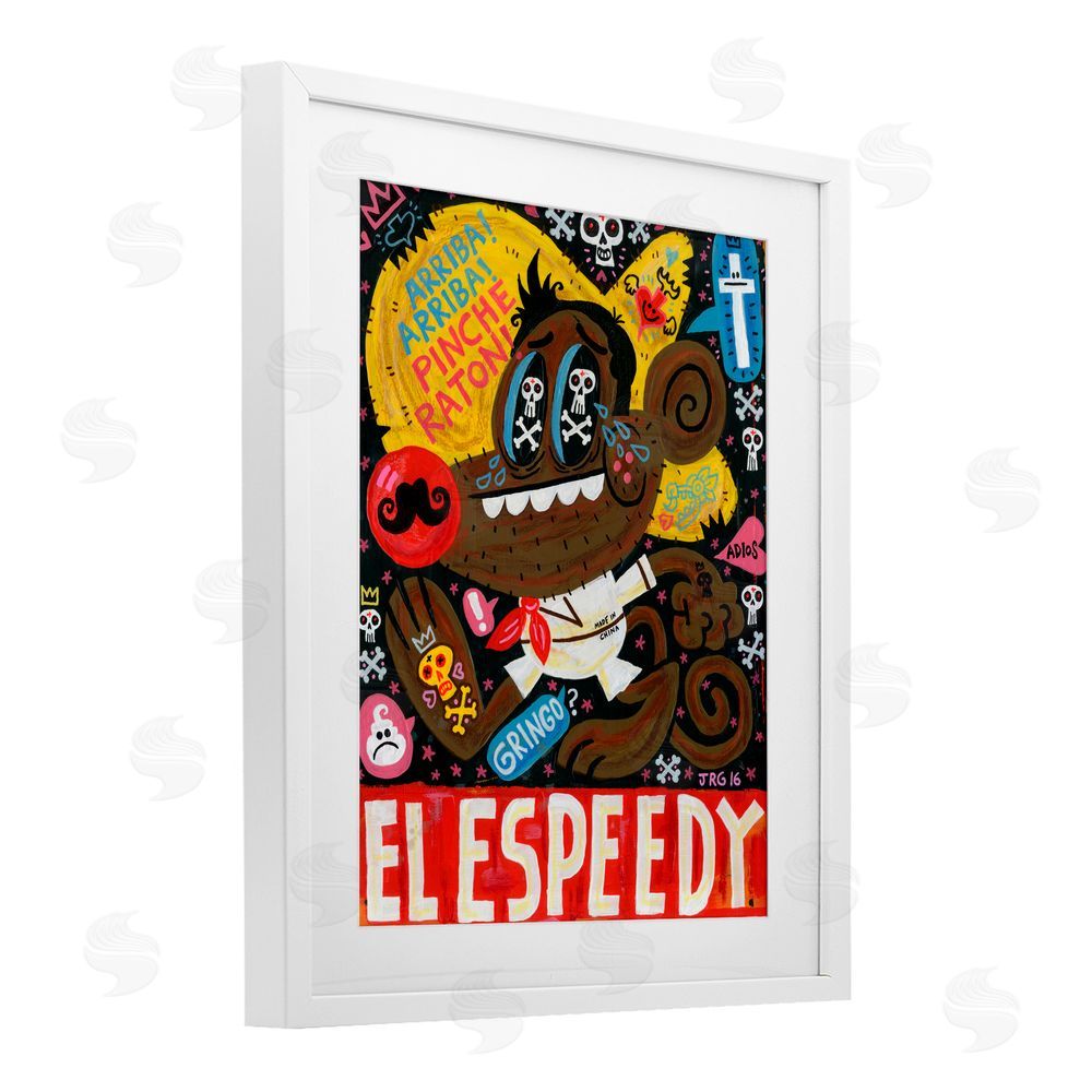 Jorge R. Gutierrez El Speedy Culture Collage White Framed Print Under Glass with Mat Wall Art