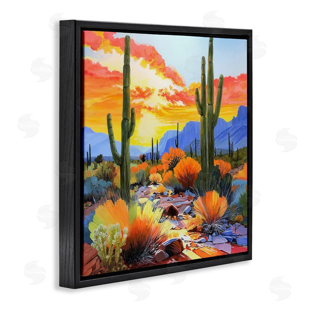John Jaster Desert Splendor Cacti Black Floating Frame Canvas Wall Art Print