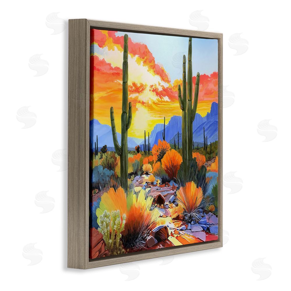 John Jaster Desert Splendor Cacti Brown Floating Frame Canvas Wall Art Print
