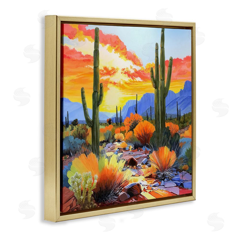 John Jaster Desert Splendor Cacti Gold Floating Frame Canvas Wall Art Print