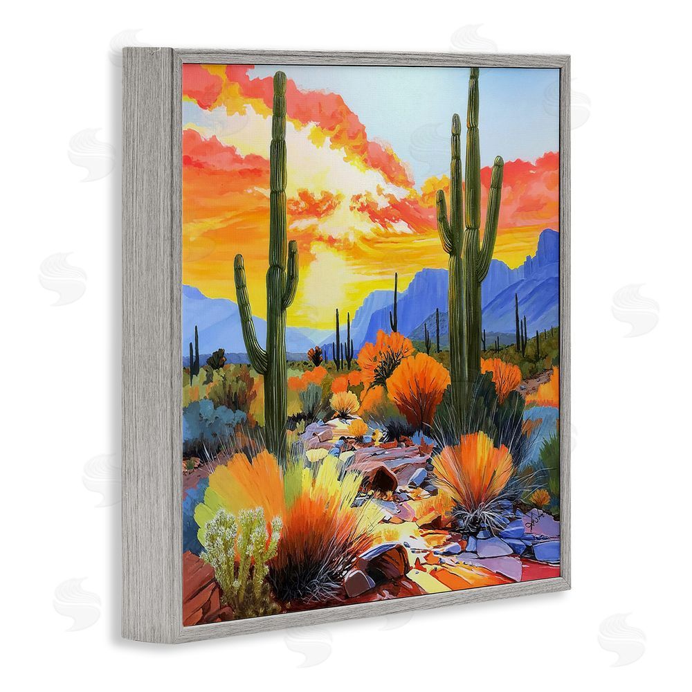 John Jaster Desert Splendor Cacti Gray Framed Giclee Wall Art Print