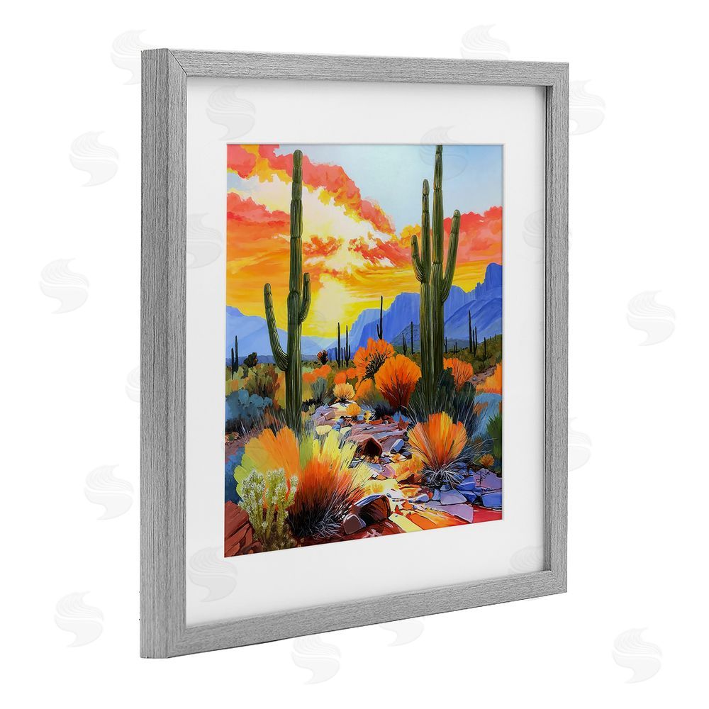 John Jaster Desert Splendor Cacti Gray Framed Print Under Glass Wall Art