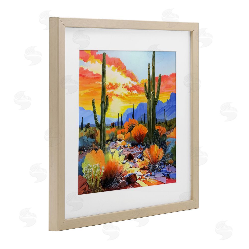 John Jaster Desert Splendor Cacti Brown Framed Print Under Glass Wall Art