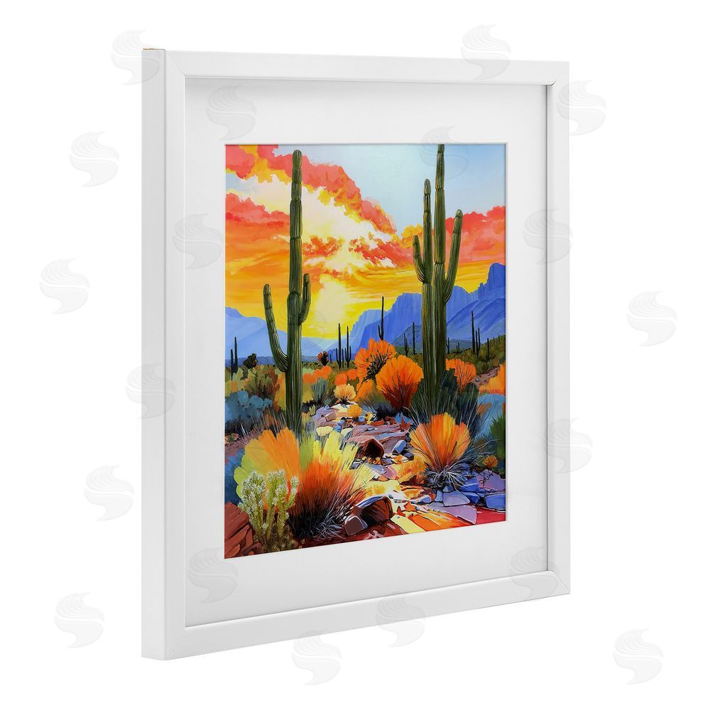 John Jaster Desert Splendor Cacti White Framed Print Under Glass Wall Art
