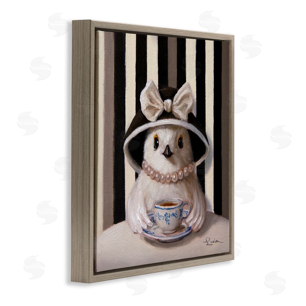 Lucia Heffernan Chic Fashionable Chick & Teacup Brown Floating Frame Canvas Wall Art Print