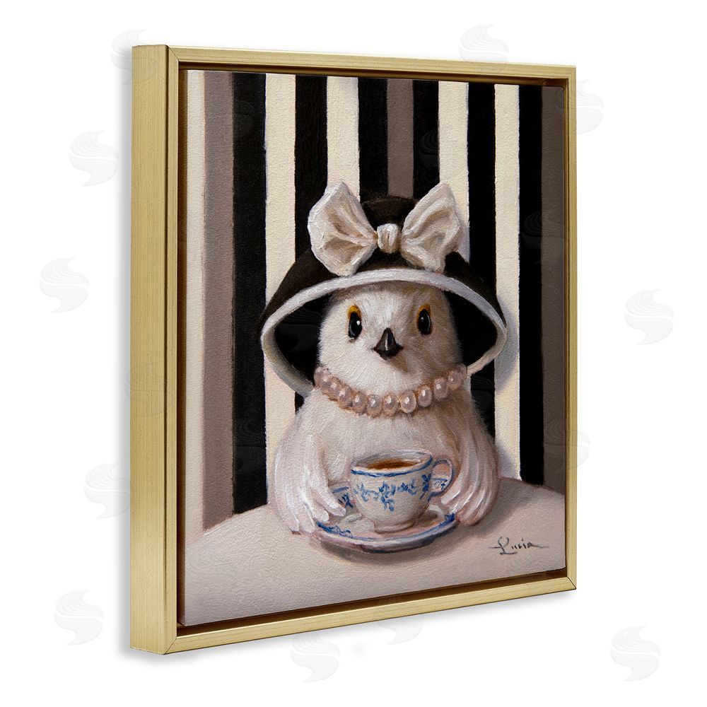 Lucia Heffernan Chic Fashionable Chick & Teacup Gold Floating Frame Canvas Wall Art Print