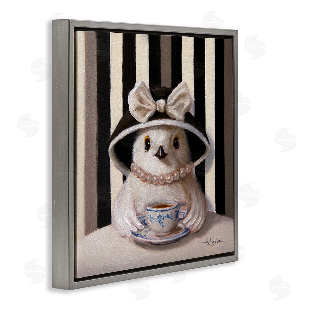 Lucia Heffernan Chic Fashionable Chick & Teacup Gray Floating Frame Canvas Wall Art Print