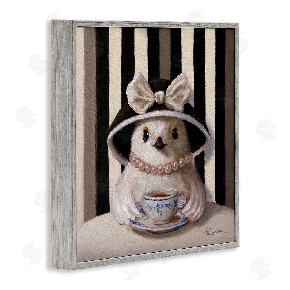 Lucia Heffernan Chic Fashionable Chick & Teacup Gray Framed Giclee Wall Art Print