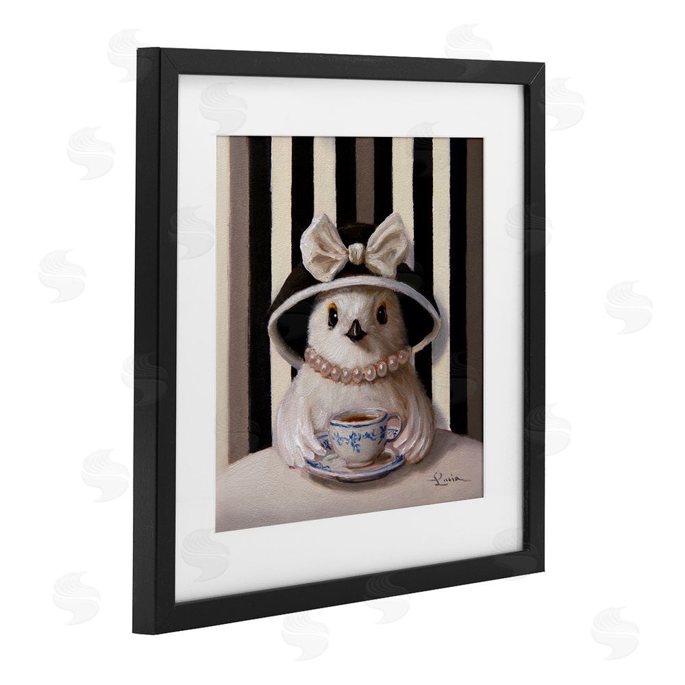 Lucia Heffernan Chic Fashionable Chick & Teacup Black Framed Print Under Glass with White Mat Wall Art