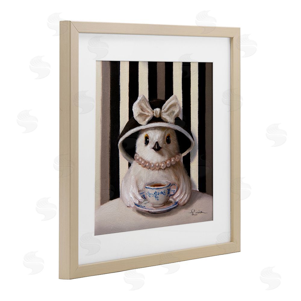 Lucia Heffernan Chic Fashionable Chick & Teacup Birch Framed Print Under Glass with White Mat Wall Art